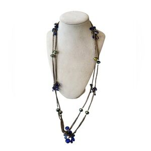 Blue Cluster Glass Beads Extra Long Chain Necklace Quiet Luxury Y2K